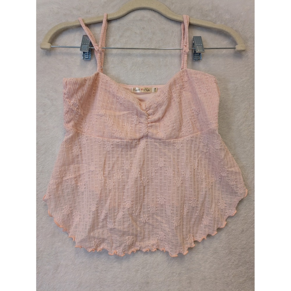Heart & Hips Women's Size M Pink Textured Lace Babydoll Cami Ruched Sweetheart